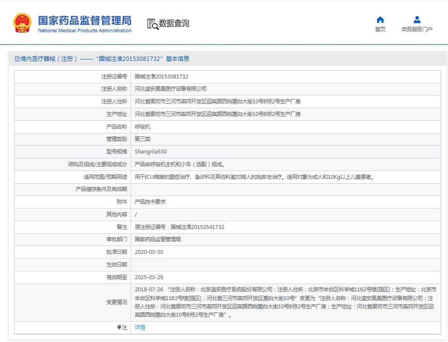 北京誼安急救呼吸機 Shangrila530
